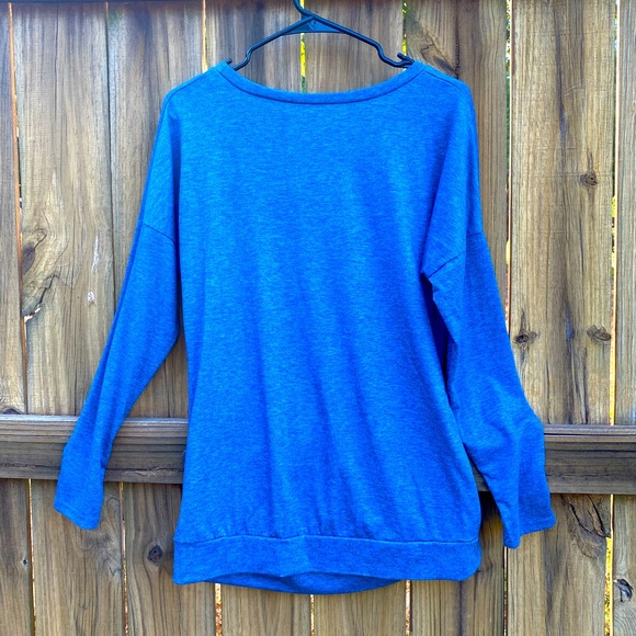 Side Button Detail Long Sleeve Tee Shirt | S | Blue - Picture 3 of 5